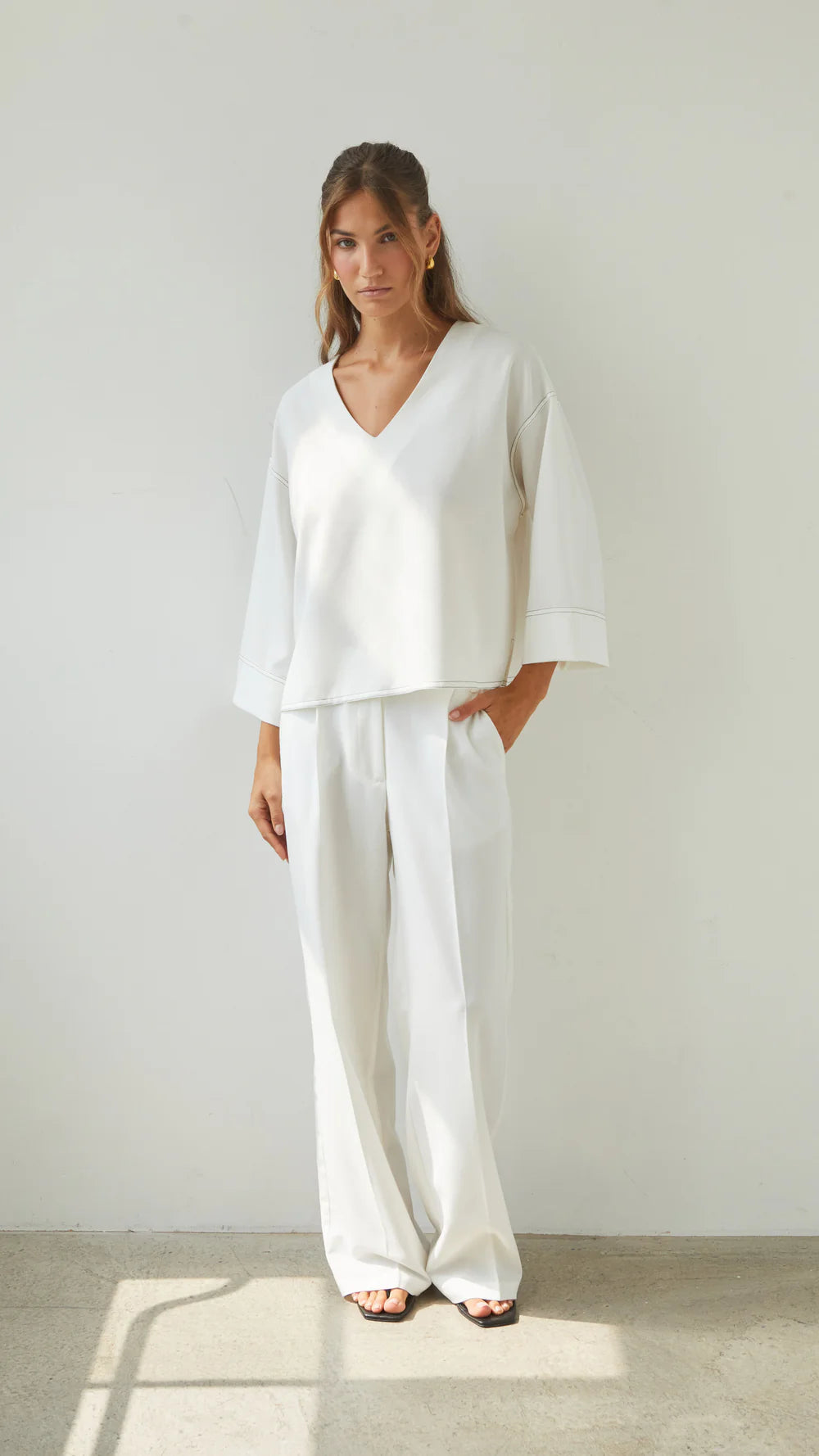 Olina V-Neck Crepe Top - by Charli