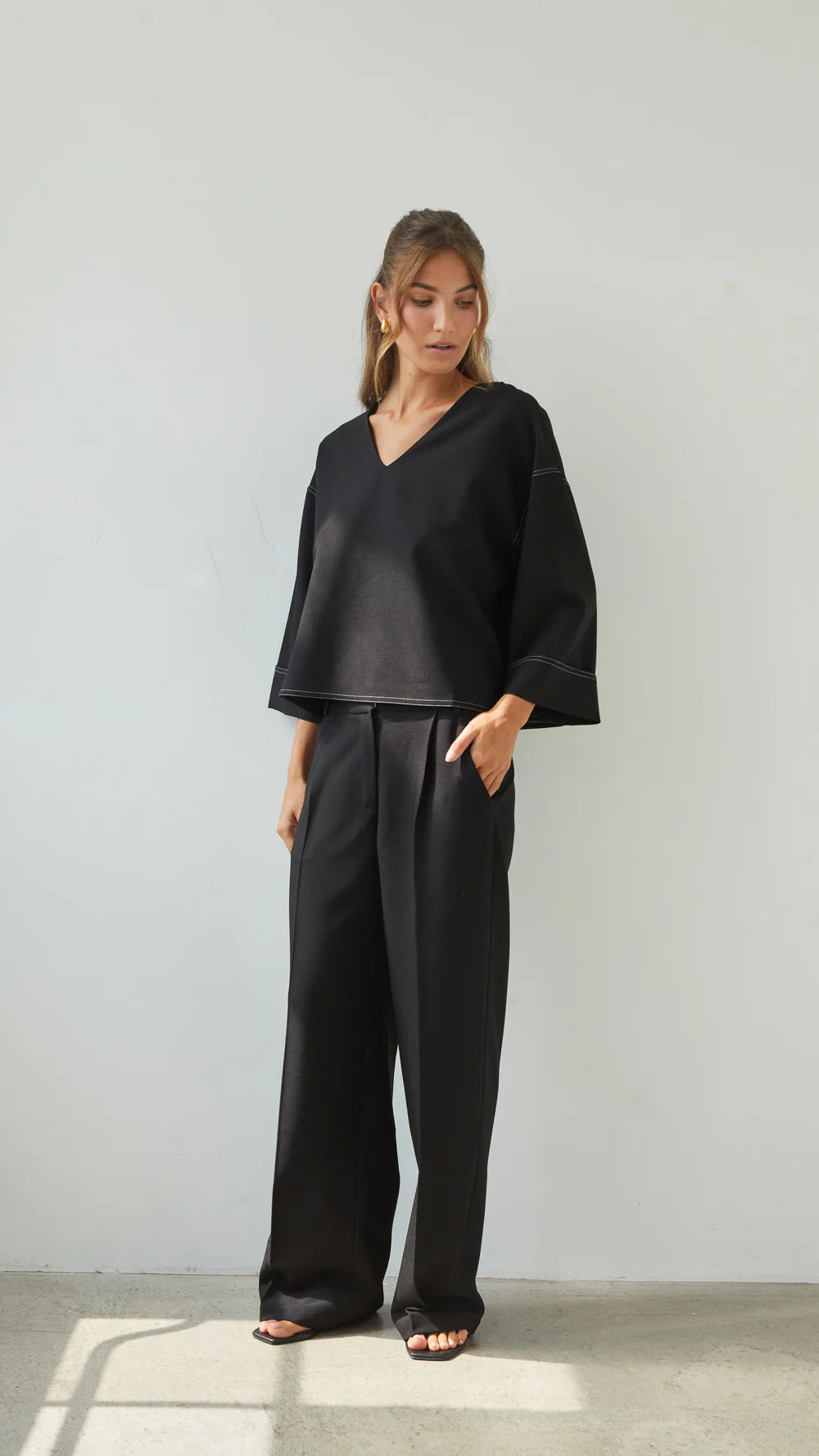 Olina V-Neck Crepe Top - by Charli