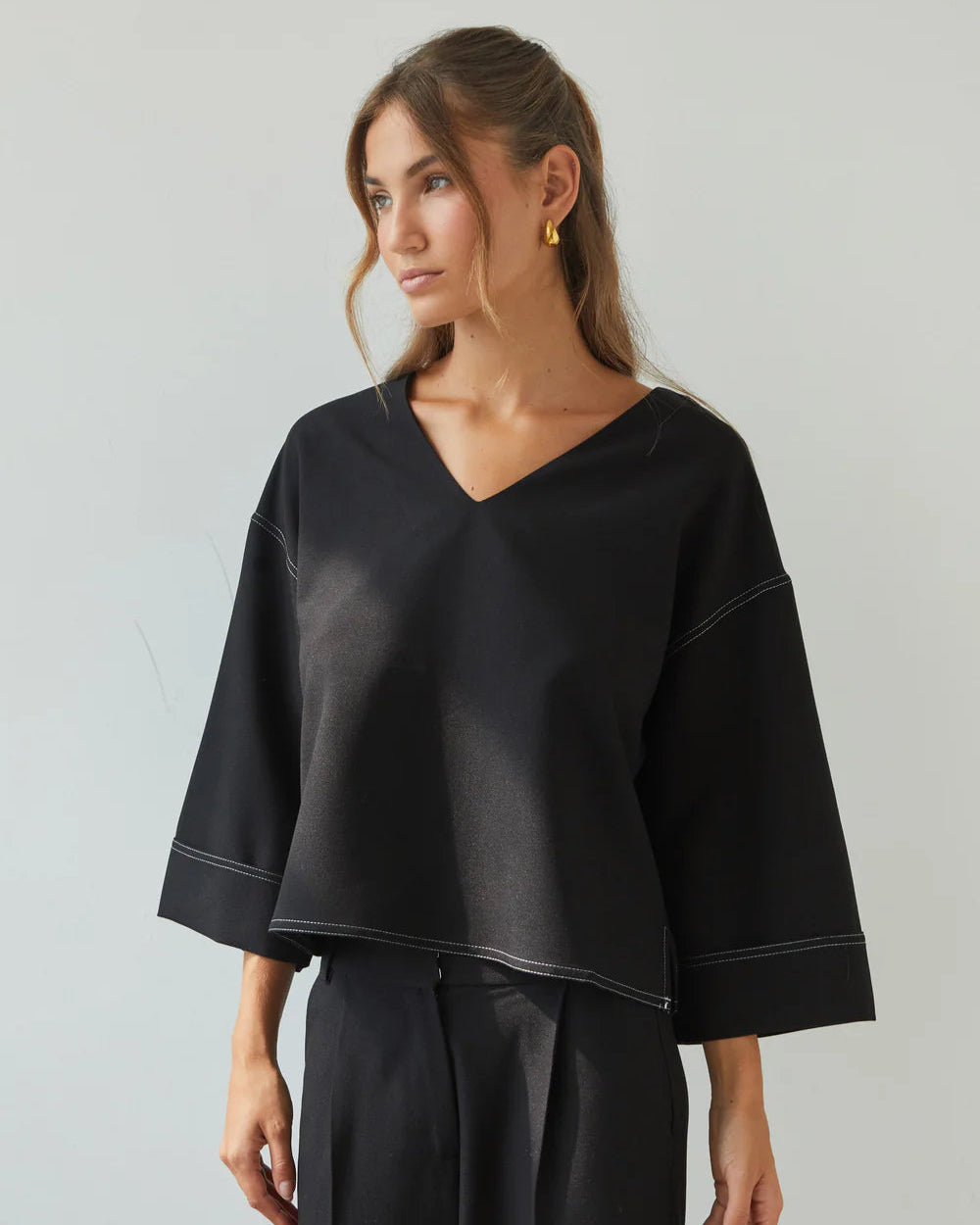 Olina V-Neck Crepe Top - by Charli