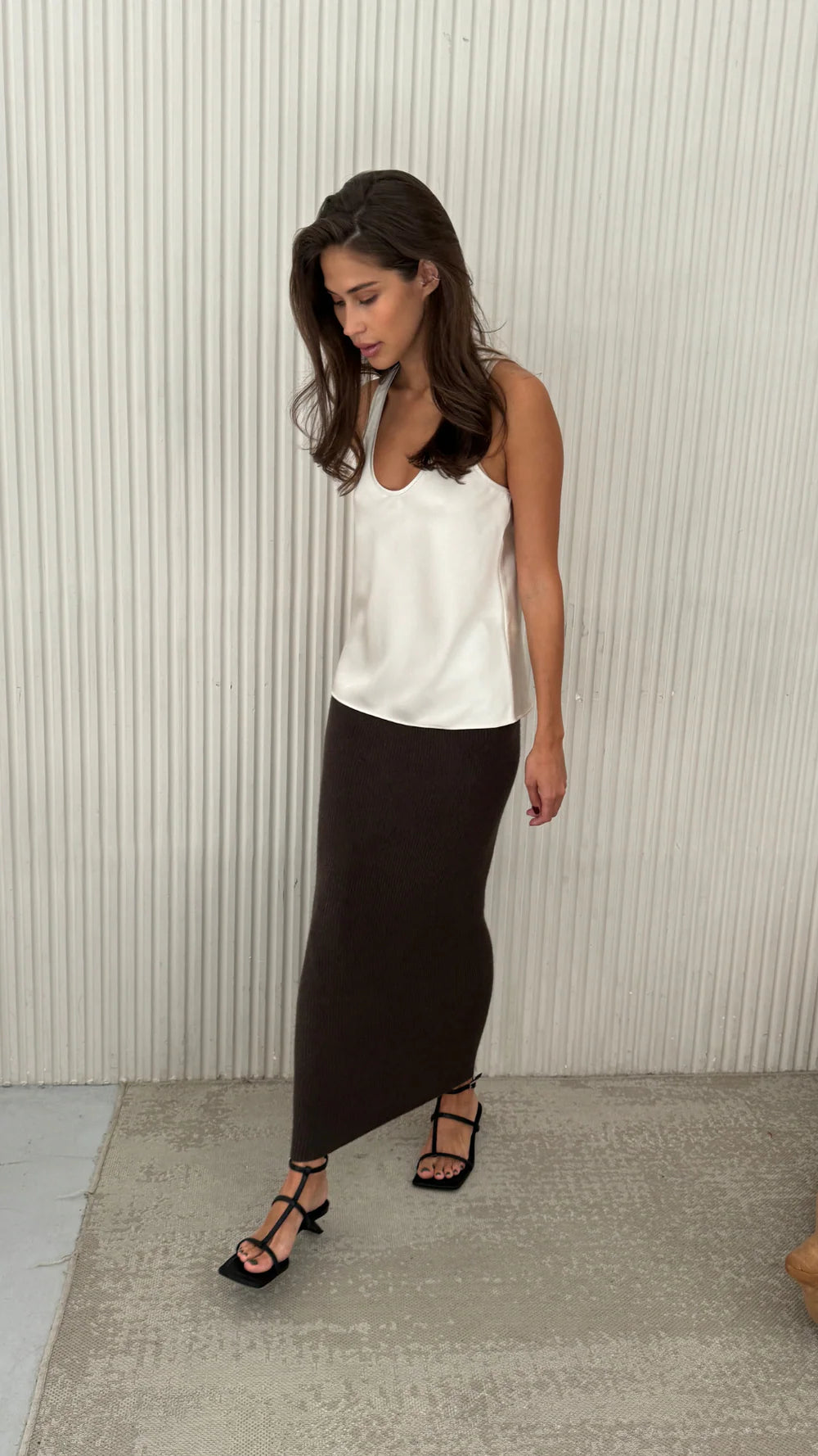 Alma Knitted Pencil Skirt - Espresso - by Charli