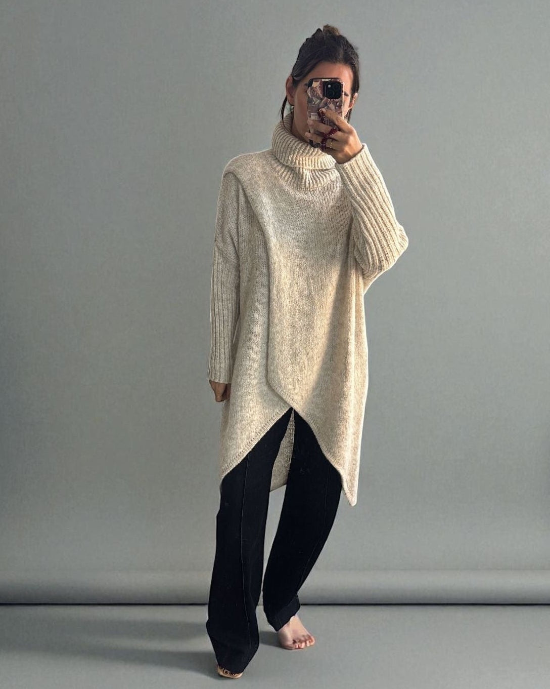 Urban Long Asymmetric High Neck Jumper