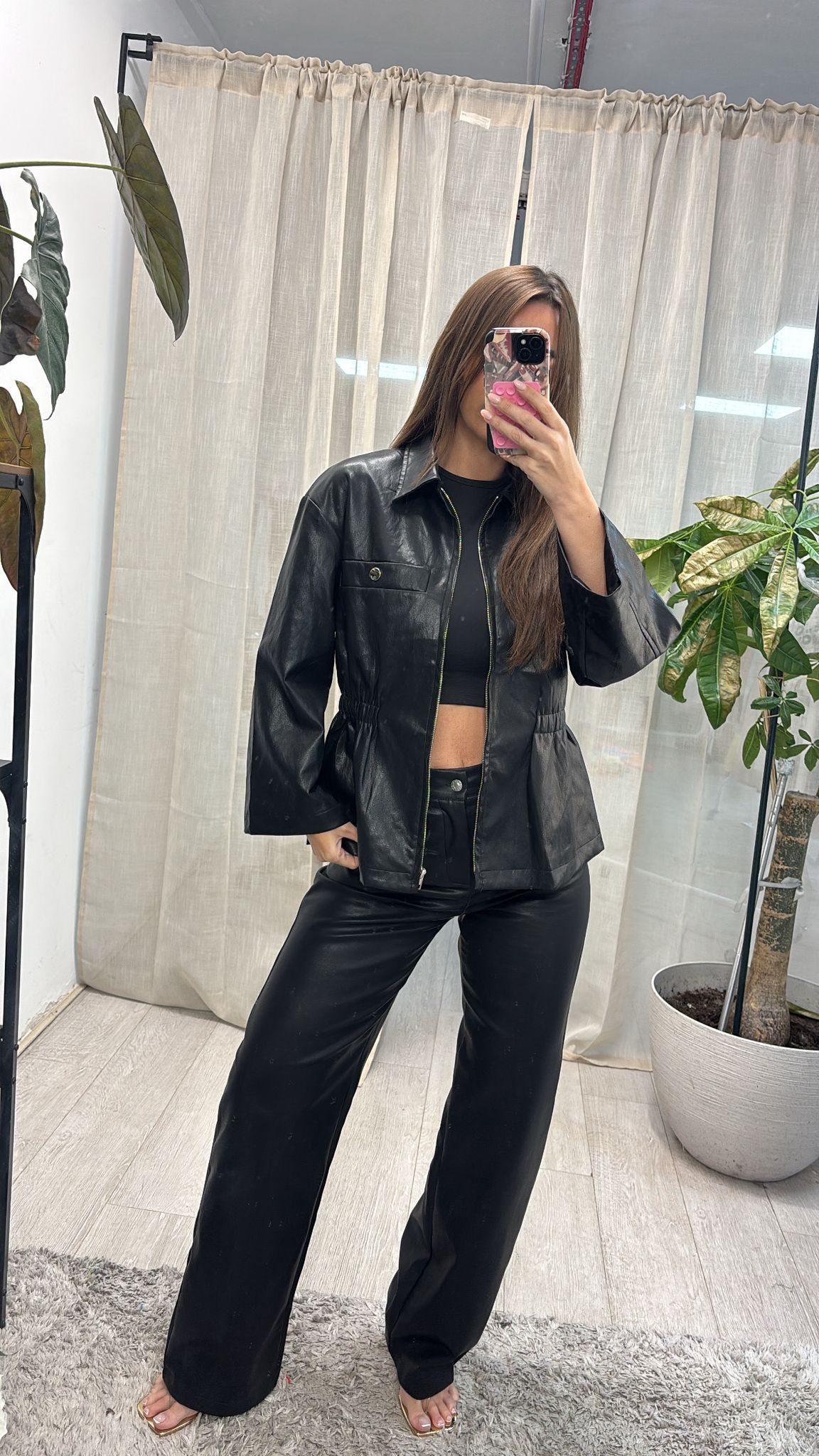 Jasmin Faux Leather Jacket - Black