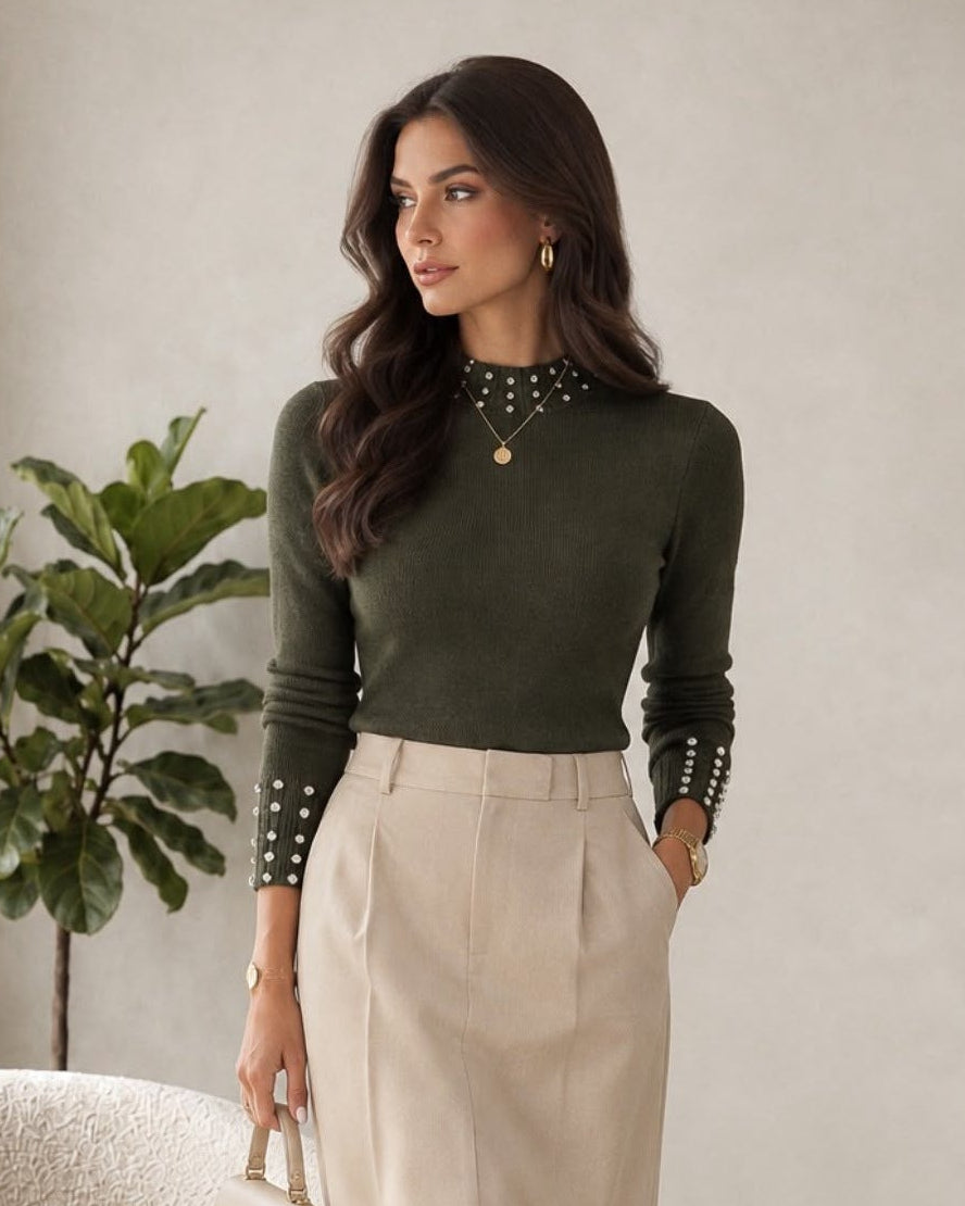 Isla Knitted Diamonte HighNeck Top