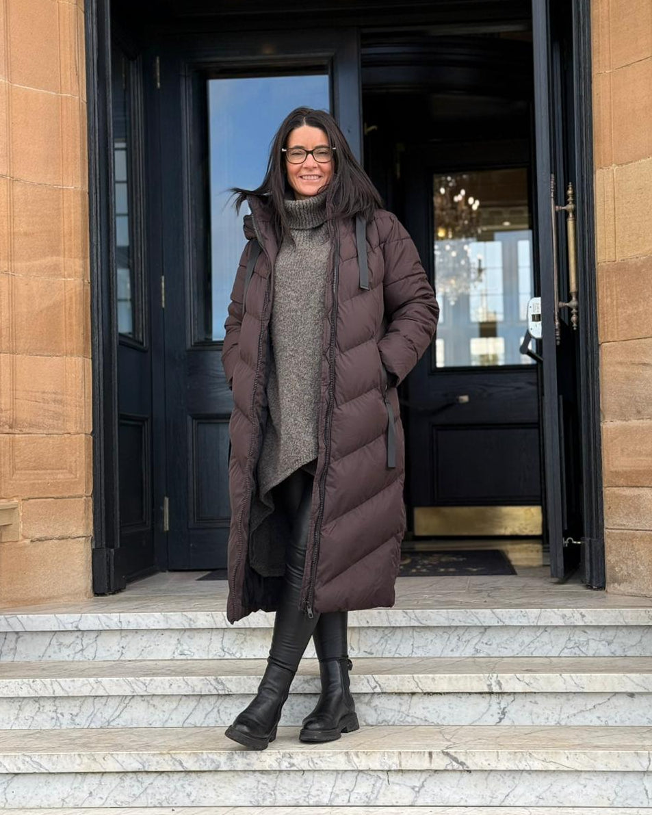 Warrior Chocolate Hooded Puffer Coat with Zip Front Pockets - by AX Paris