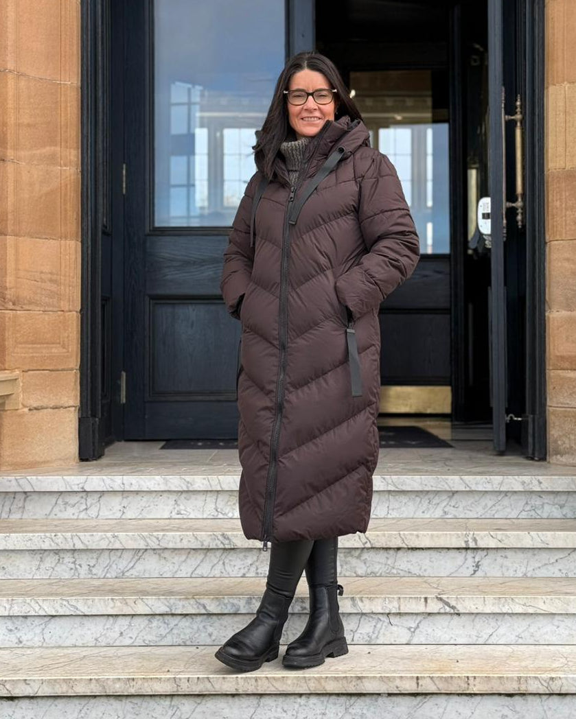 Warrior Chocolate Hooded Puffer Coat with Zip Front Pockets - by AX Paris