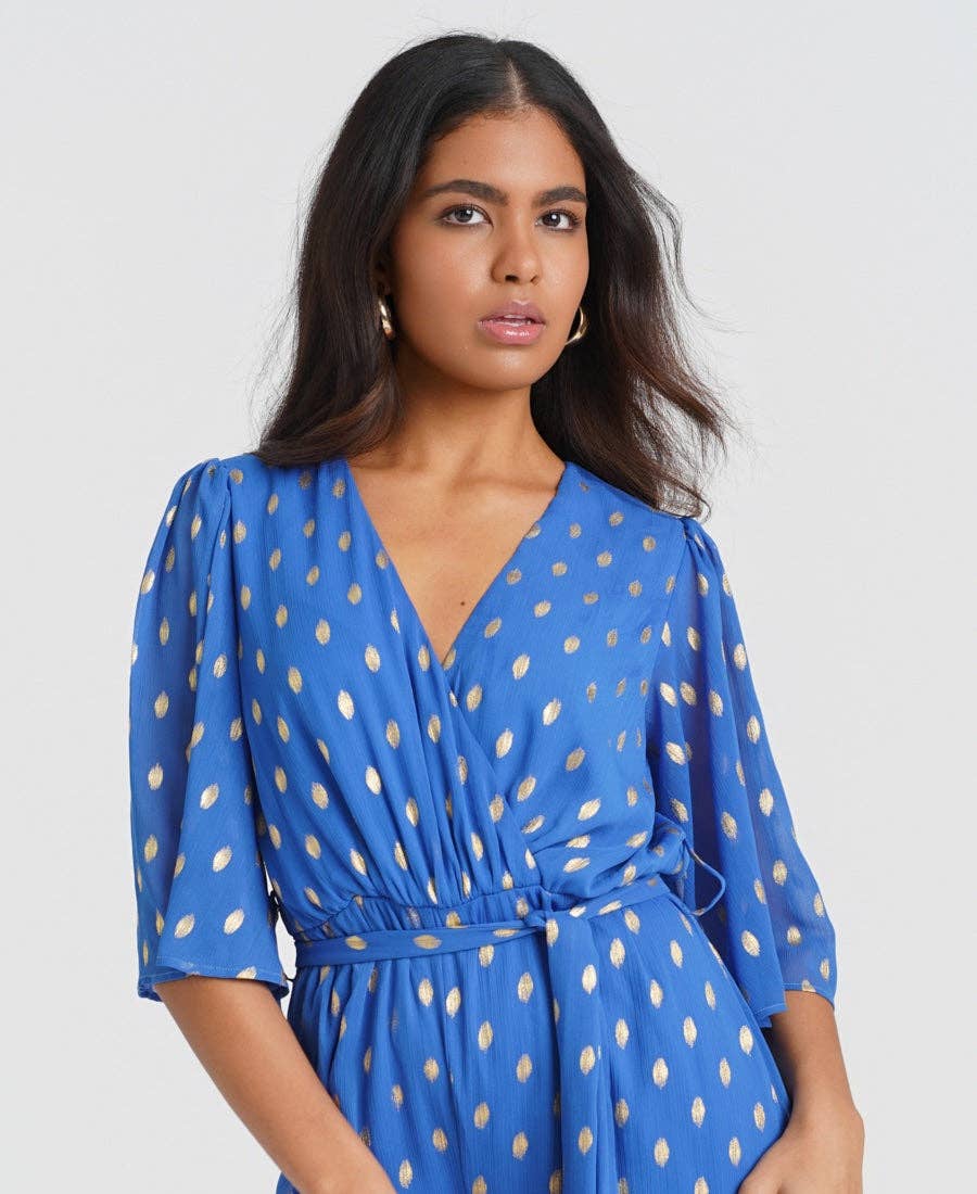 Blue Foil Angel Sleeve Jumpsuit