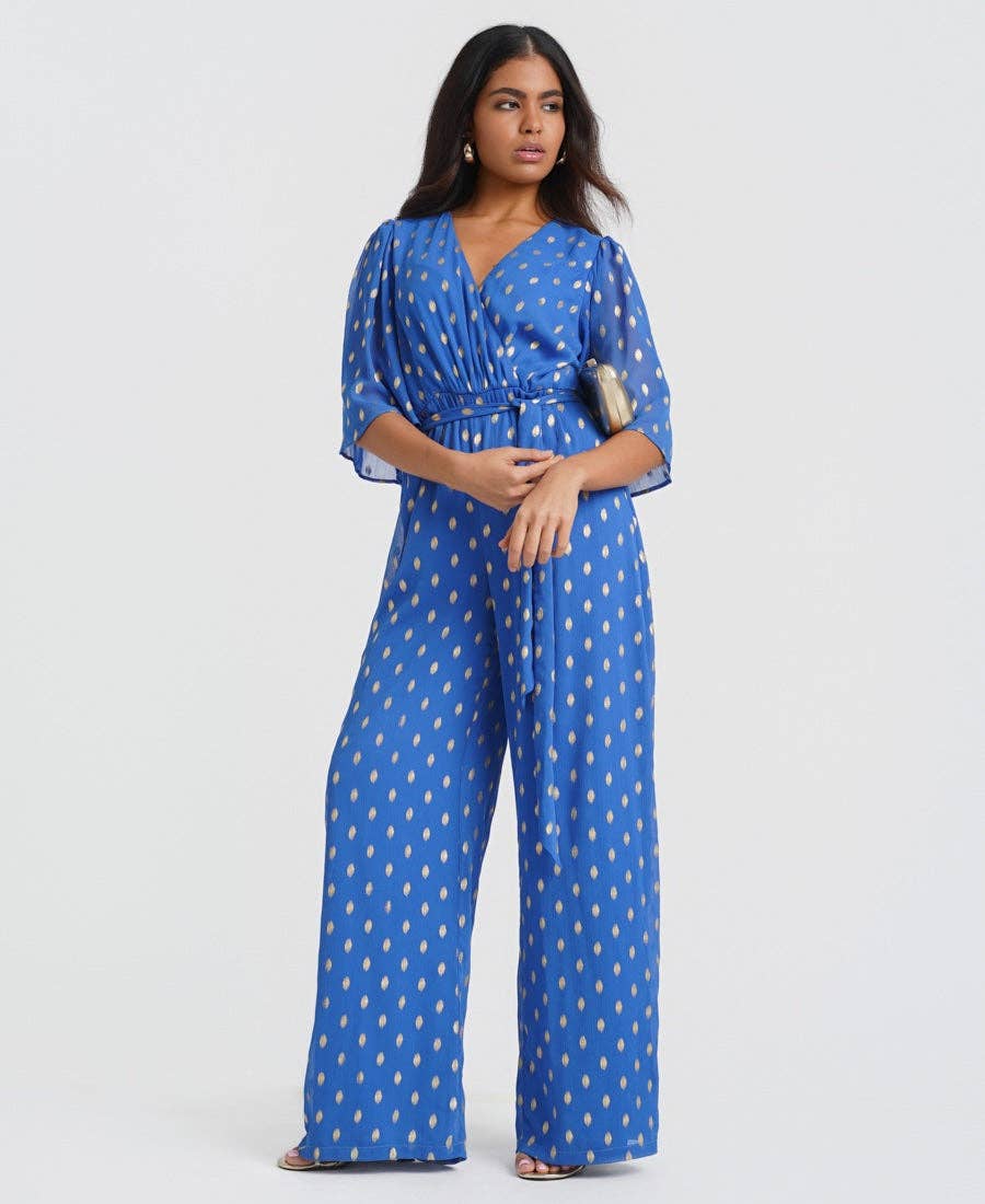 Blue Foil Angel Sleeve Jumpsuit