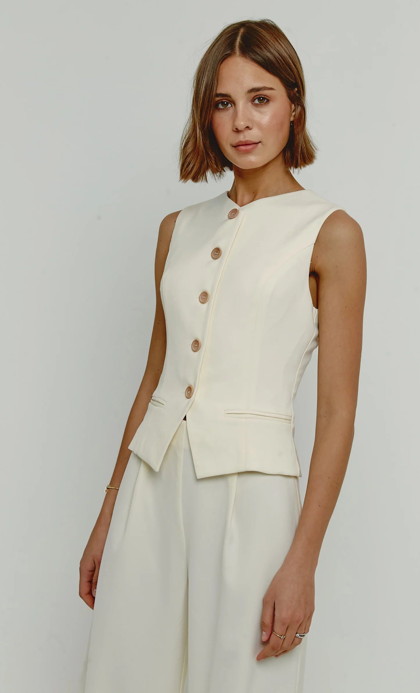 Cream 2 In 1 Waistcoat Jumpsuit - by Rare London