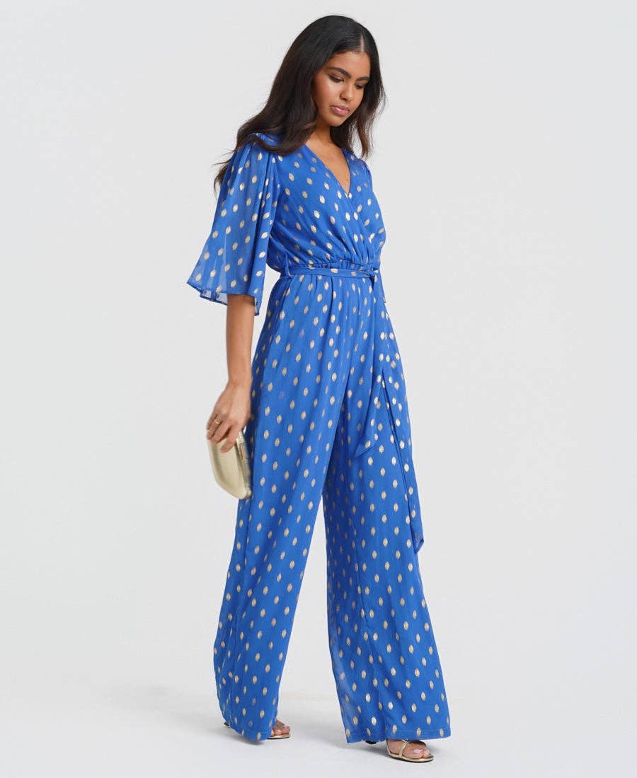 Blue Foil Angel Sleeve Jumpsuit