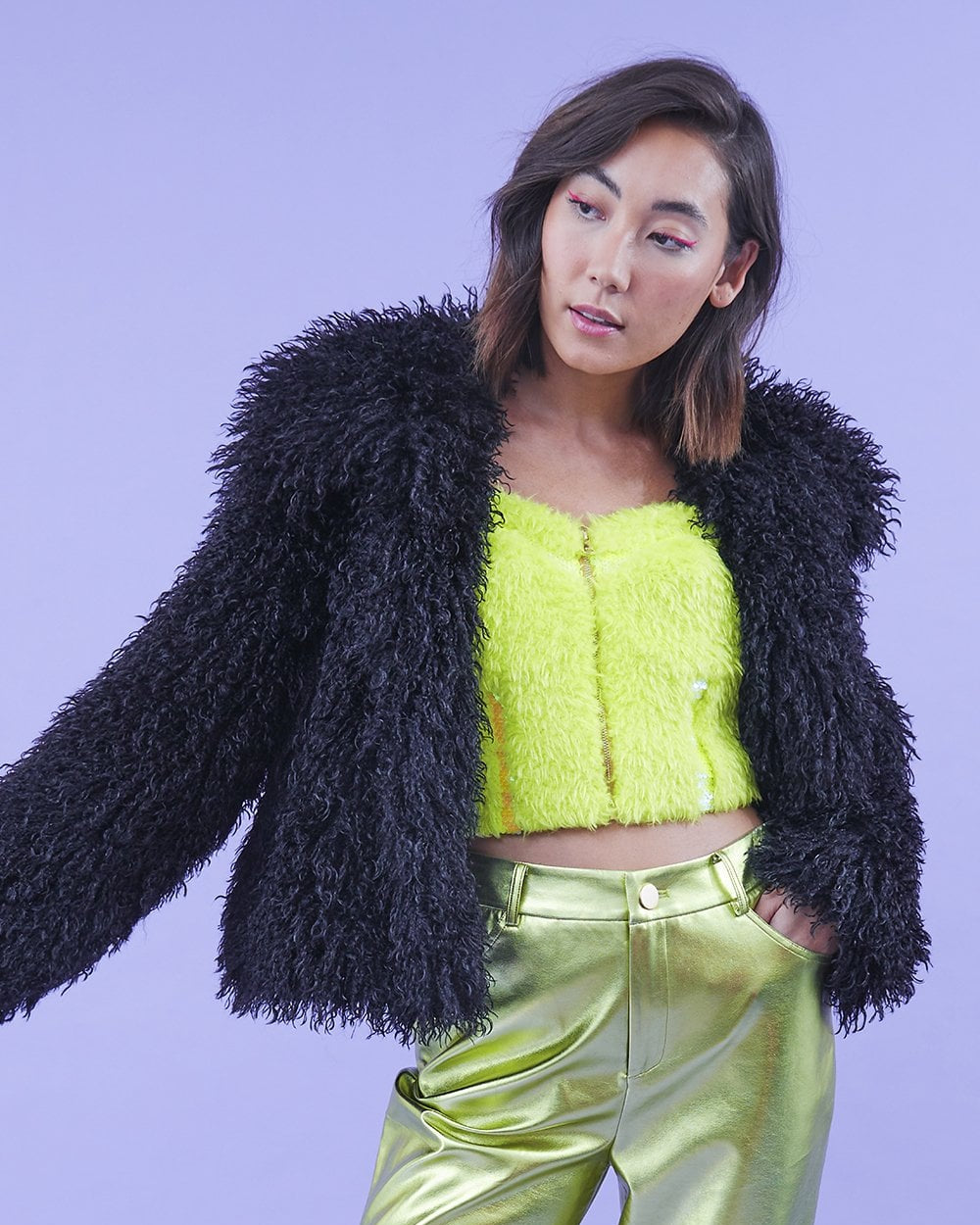 Bamboo Lyocell Knitted Faux Shearling Jacket - by Jayley