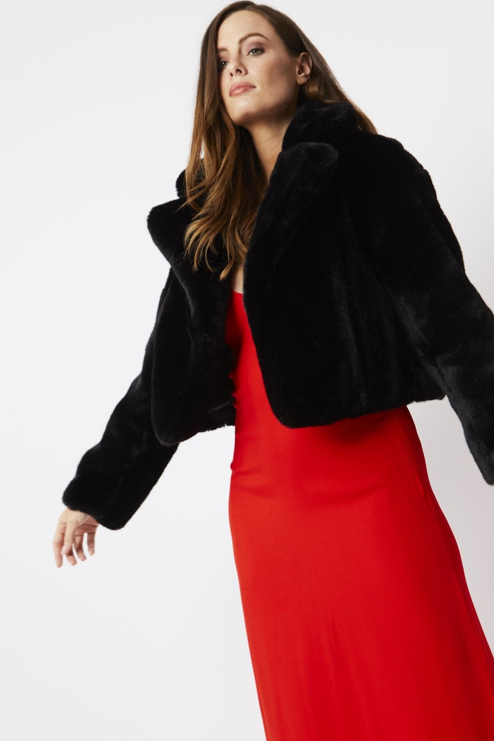 Black Faux Fur Cropped Coat - by Jayley