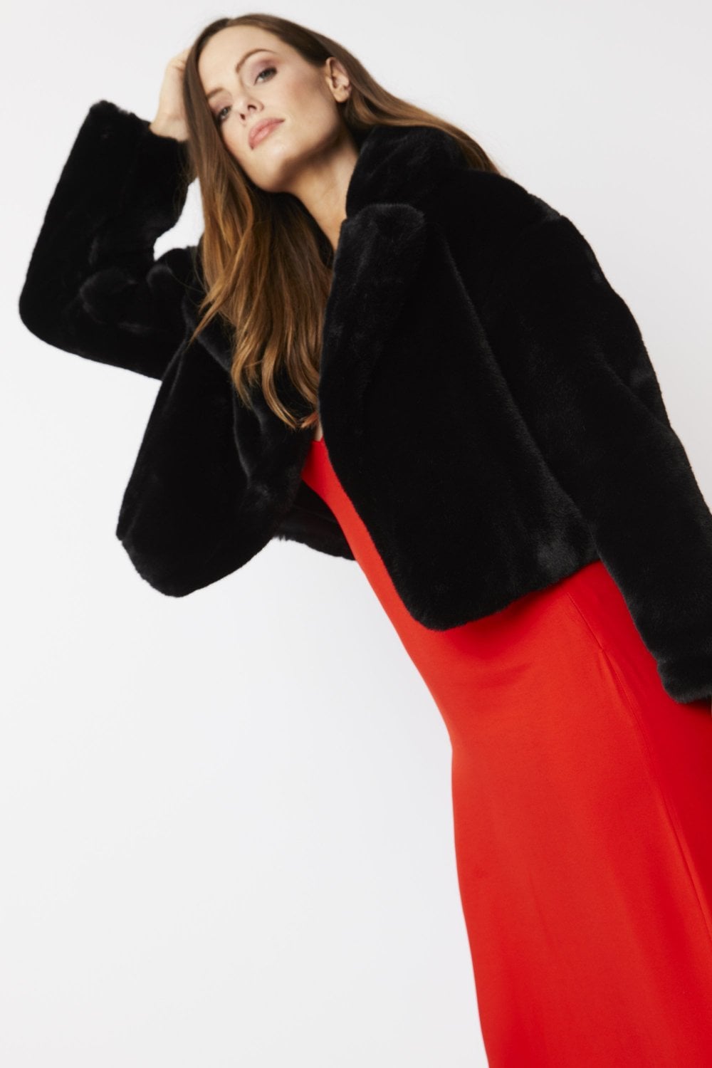 Black Faux Fur Cropped Coat - by Jayley