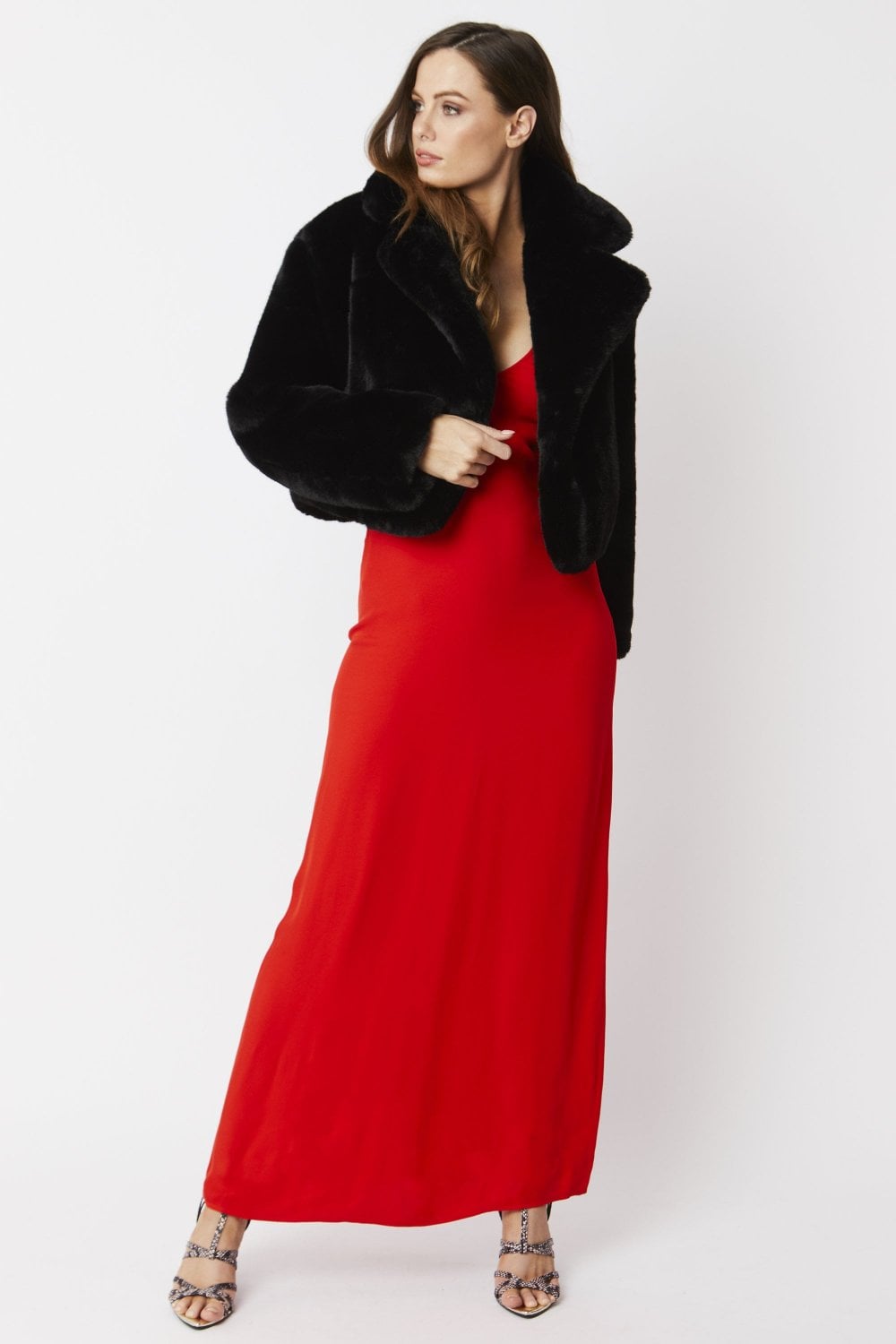 Black Faux Fur Cropped Coat - by Jayley