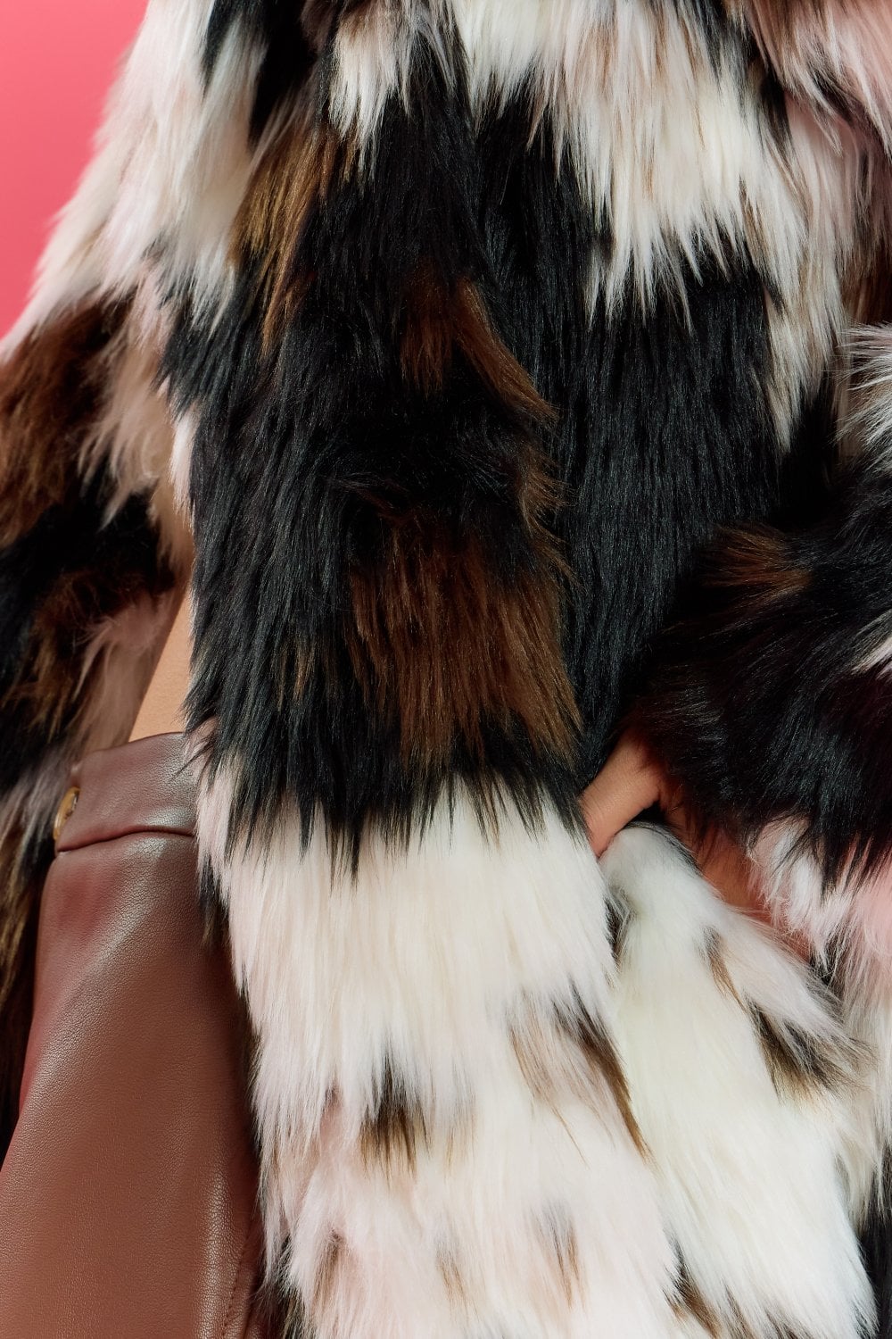 Cream and Brown Bamboo Lyocell Blend Hand Painted Faux Fur Coat - by Jayley