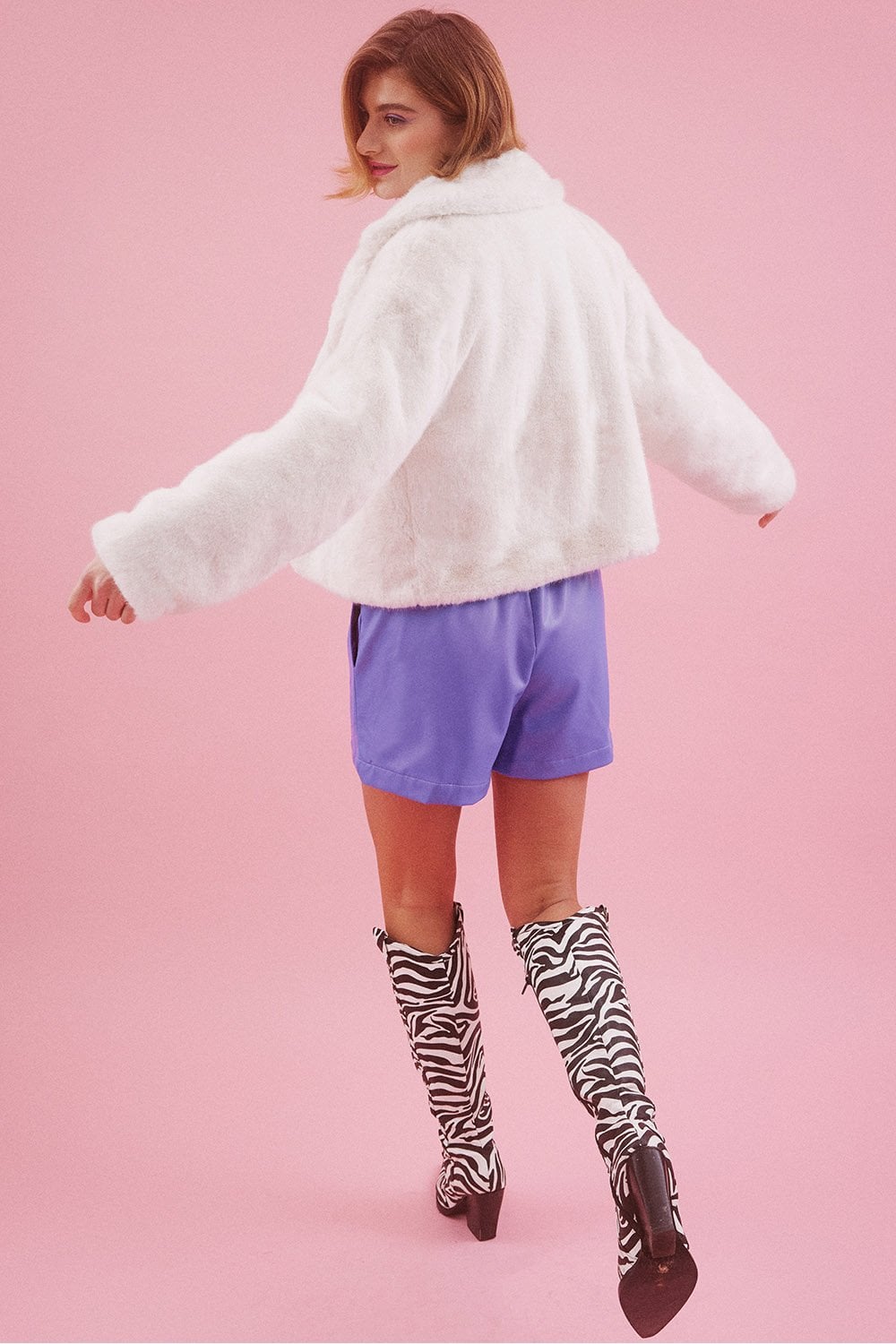 Cream Faux Fur Cropped Coat - by Jayley