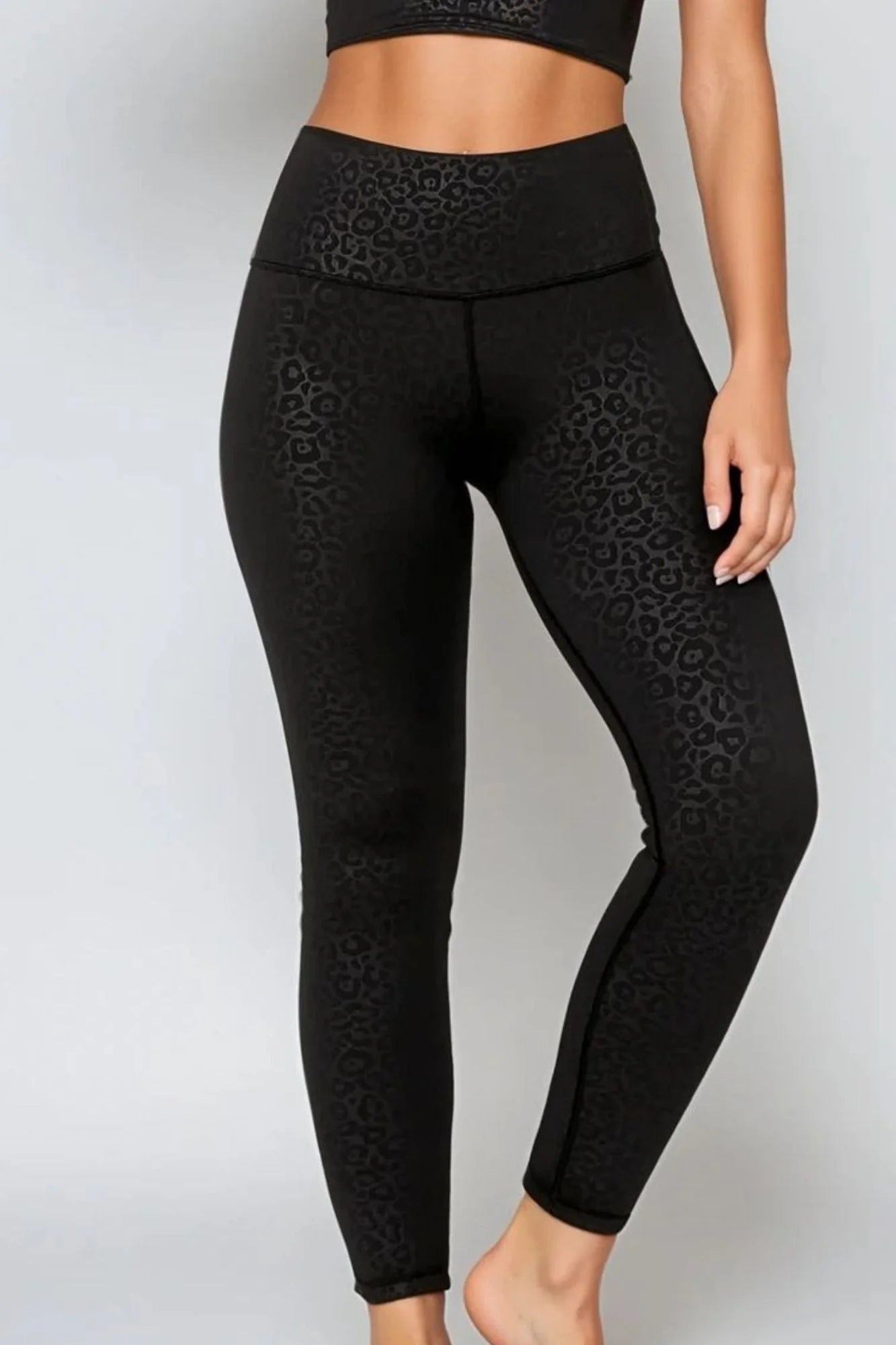 Jet Leopard High Waisted Full Length Legging - Black - by Born Nouli