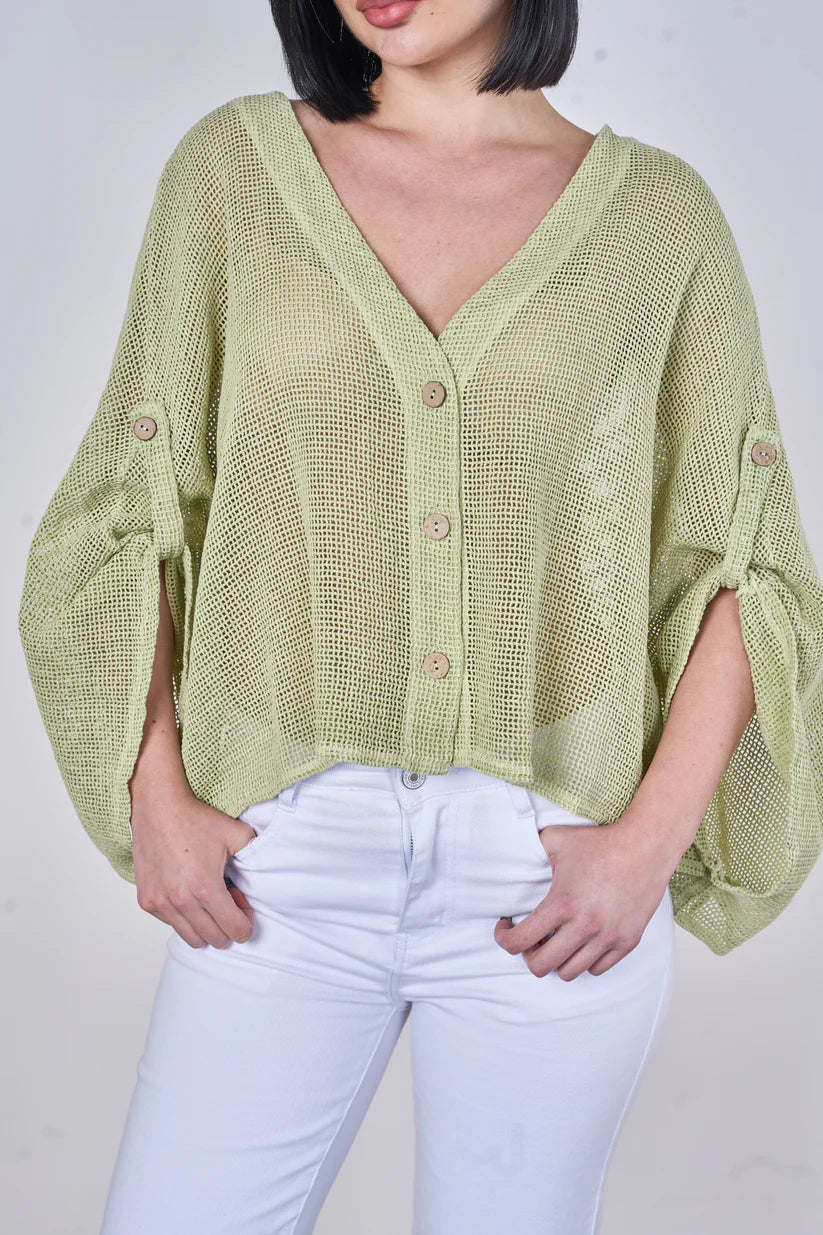 Maya MESH BUTTON CARDIGAN