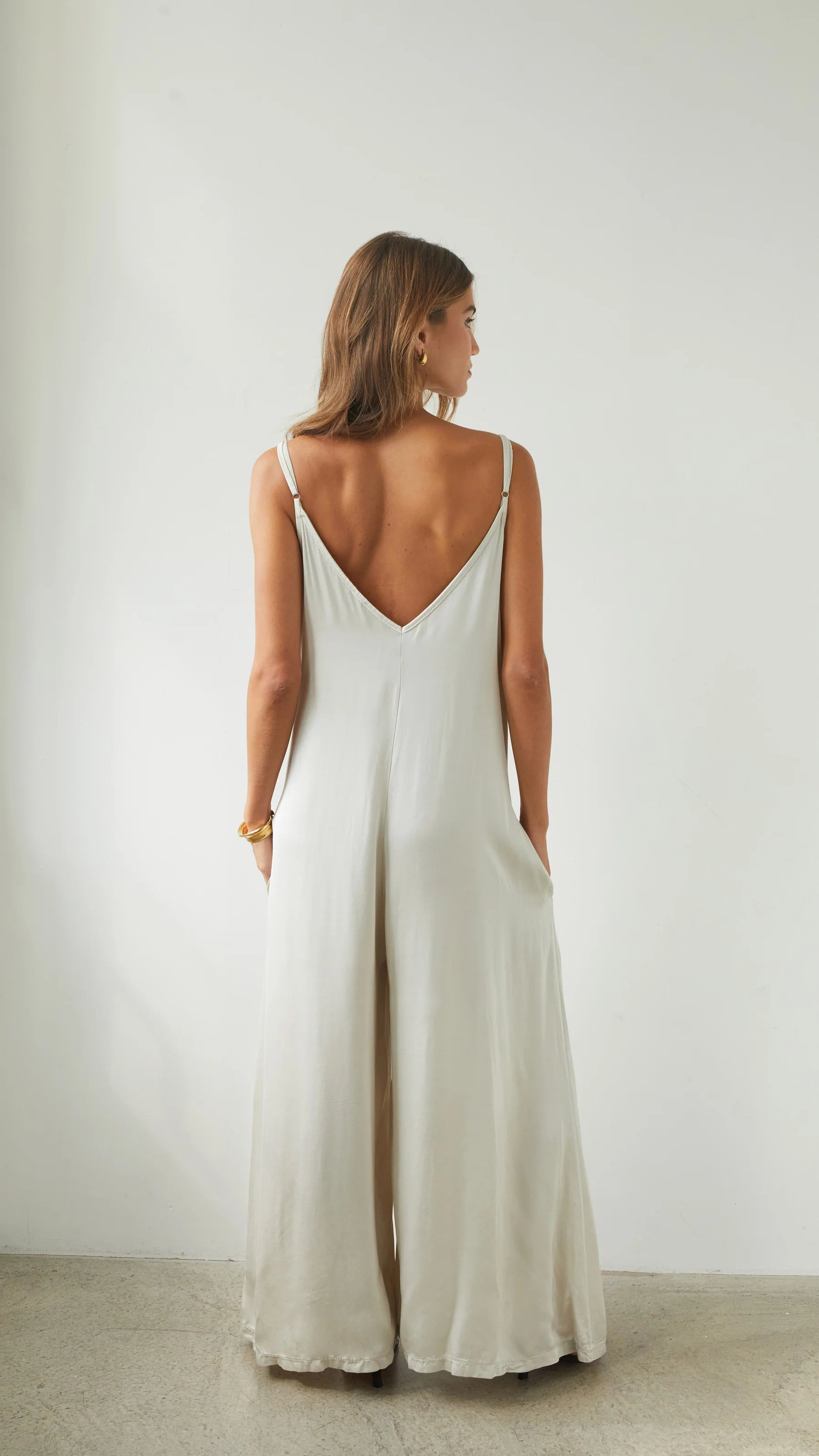 Natalie Satin Jumpsuit - Ivory - By Charli