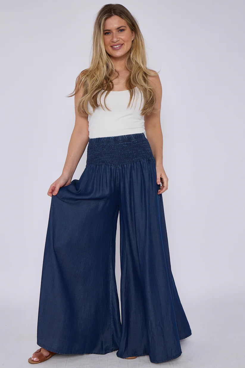 Wide Leg Palazzo Trouser - Dark Denim