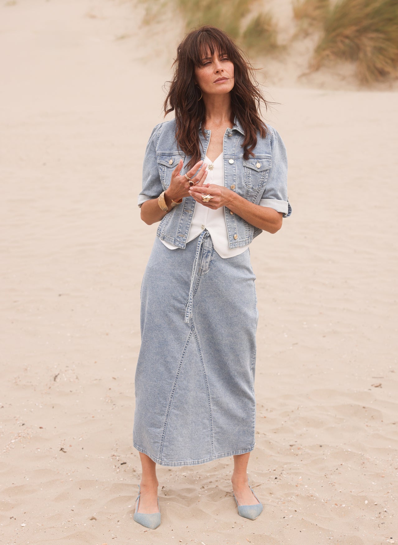 Samma Cropped Soft Denim Jacket - Blue - By Yest