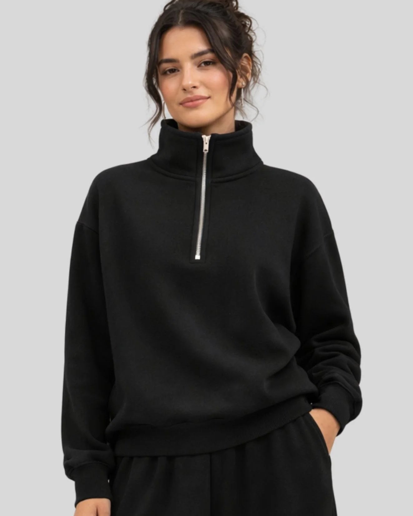 Supersoft Half Zip Sweatshirt - Black- by Born Nouli