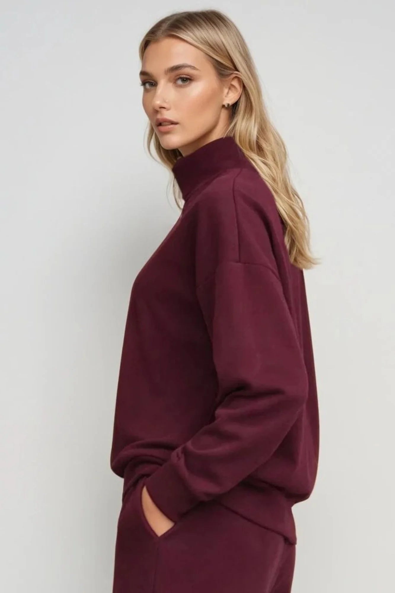 Supersoft Half Zip Sweatshirt - Dark Cherry - by Born Nouli