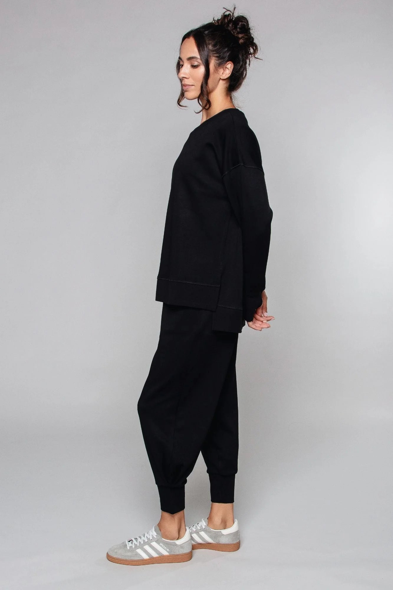 Supersoft Longline Sweatshirt  - Black - by Born Nouli