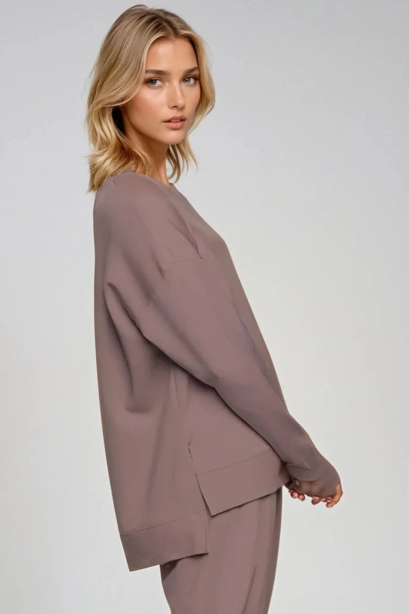 Supersoft Longline Sweatshirt  - Taupe - by Born Nouli