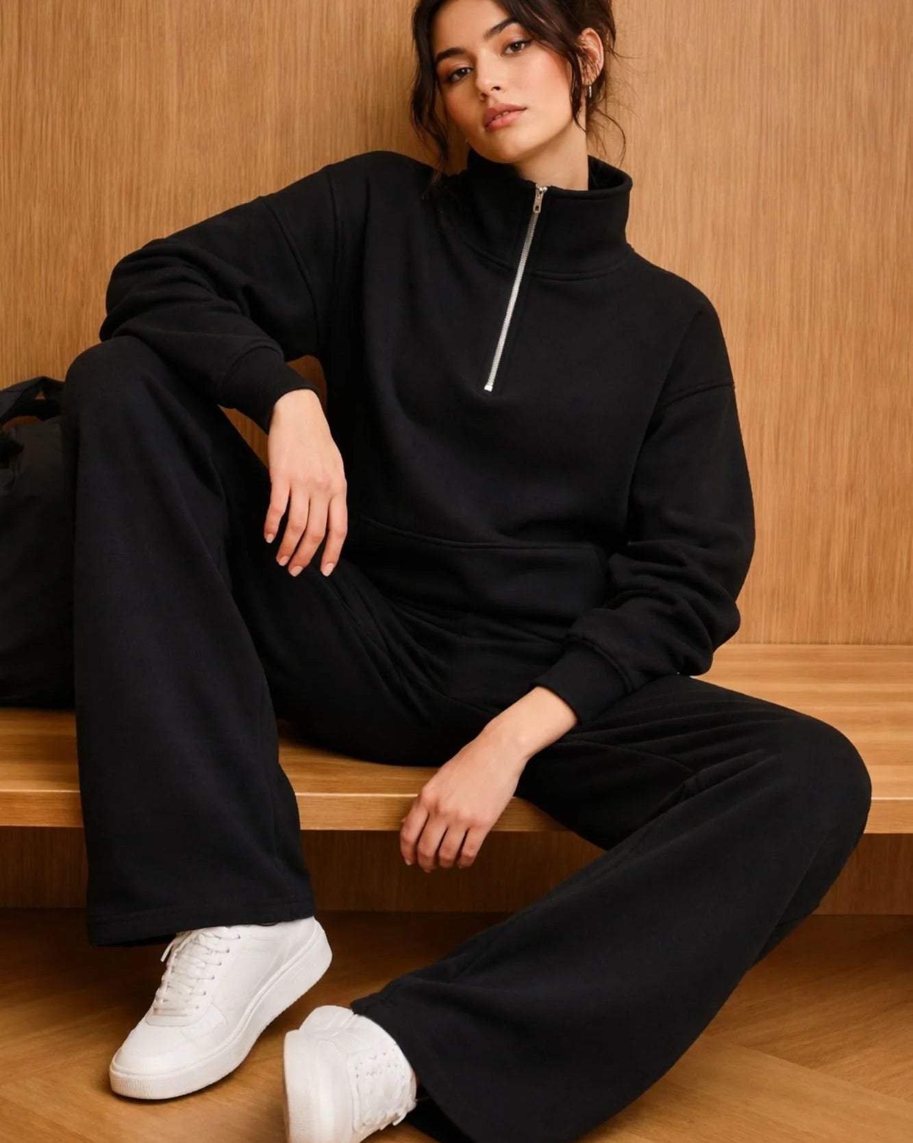 Supersoft Wide Leg Sweatpant - Black - by Born Nouli