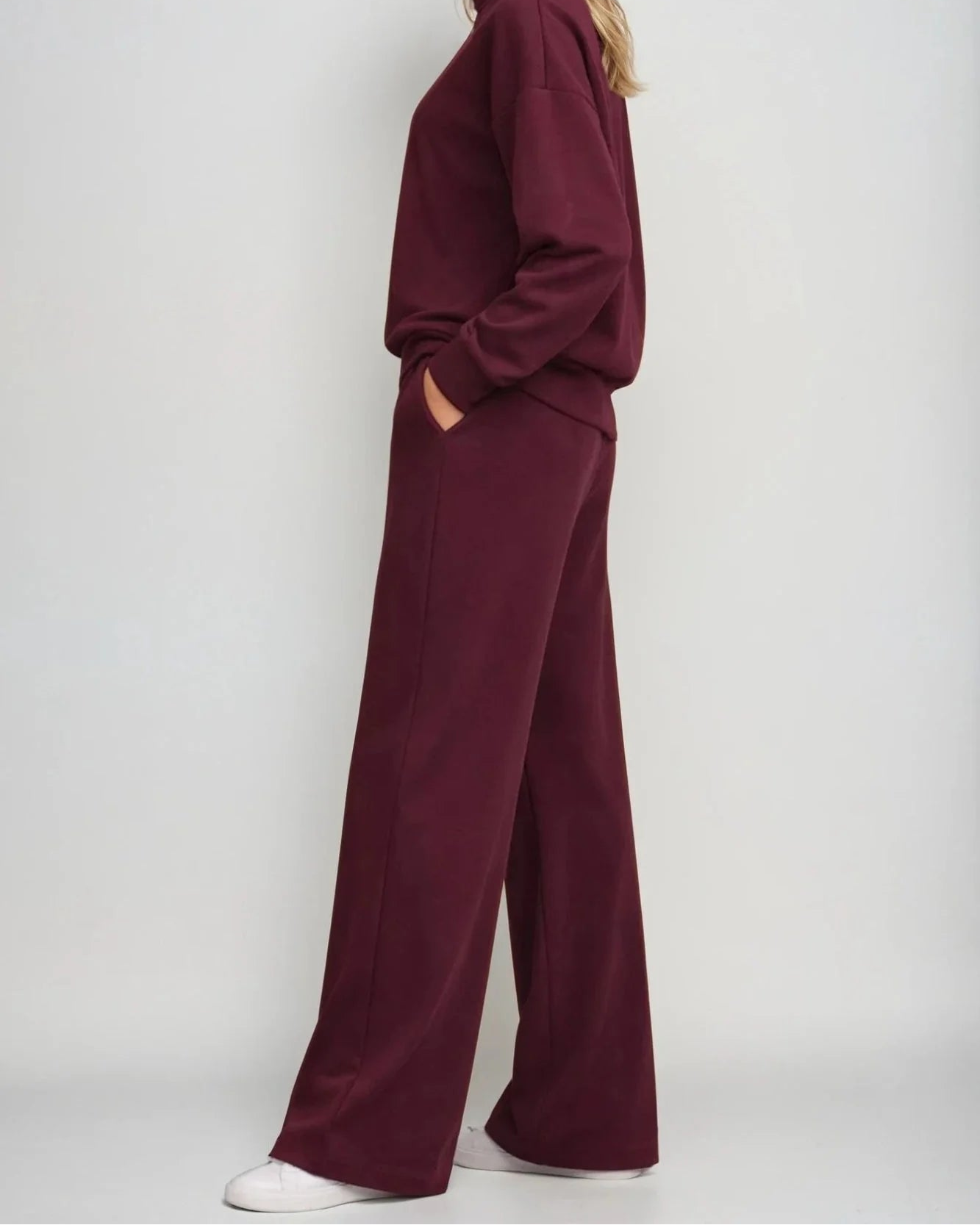 Supersoft Wide Leg Sweatpant - Dark Cherry- by Born Nouli