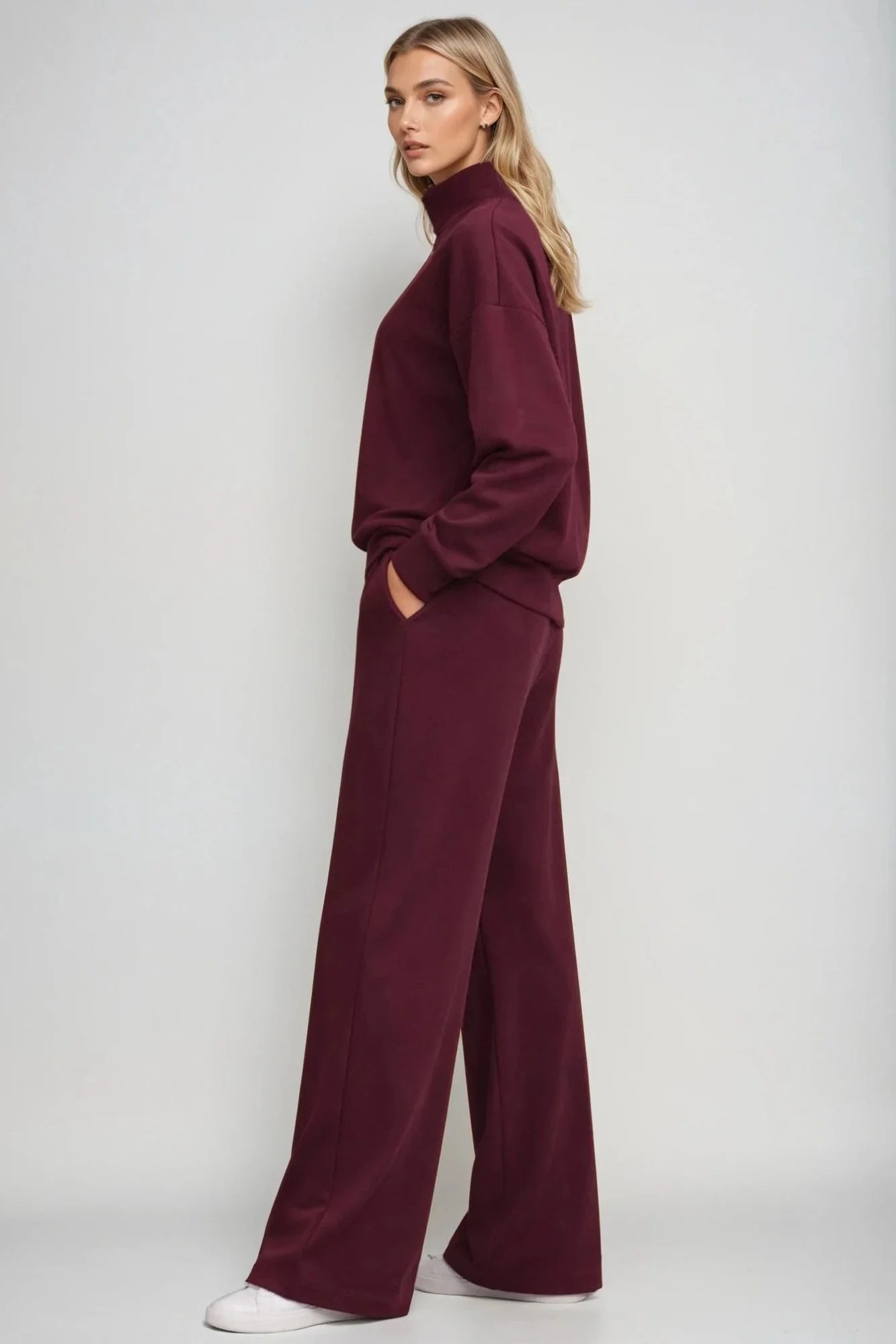 Supersoft Wide Leg Sweatpant - Dark Cherry- by Born Nouli