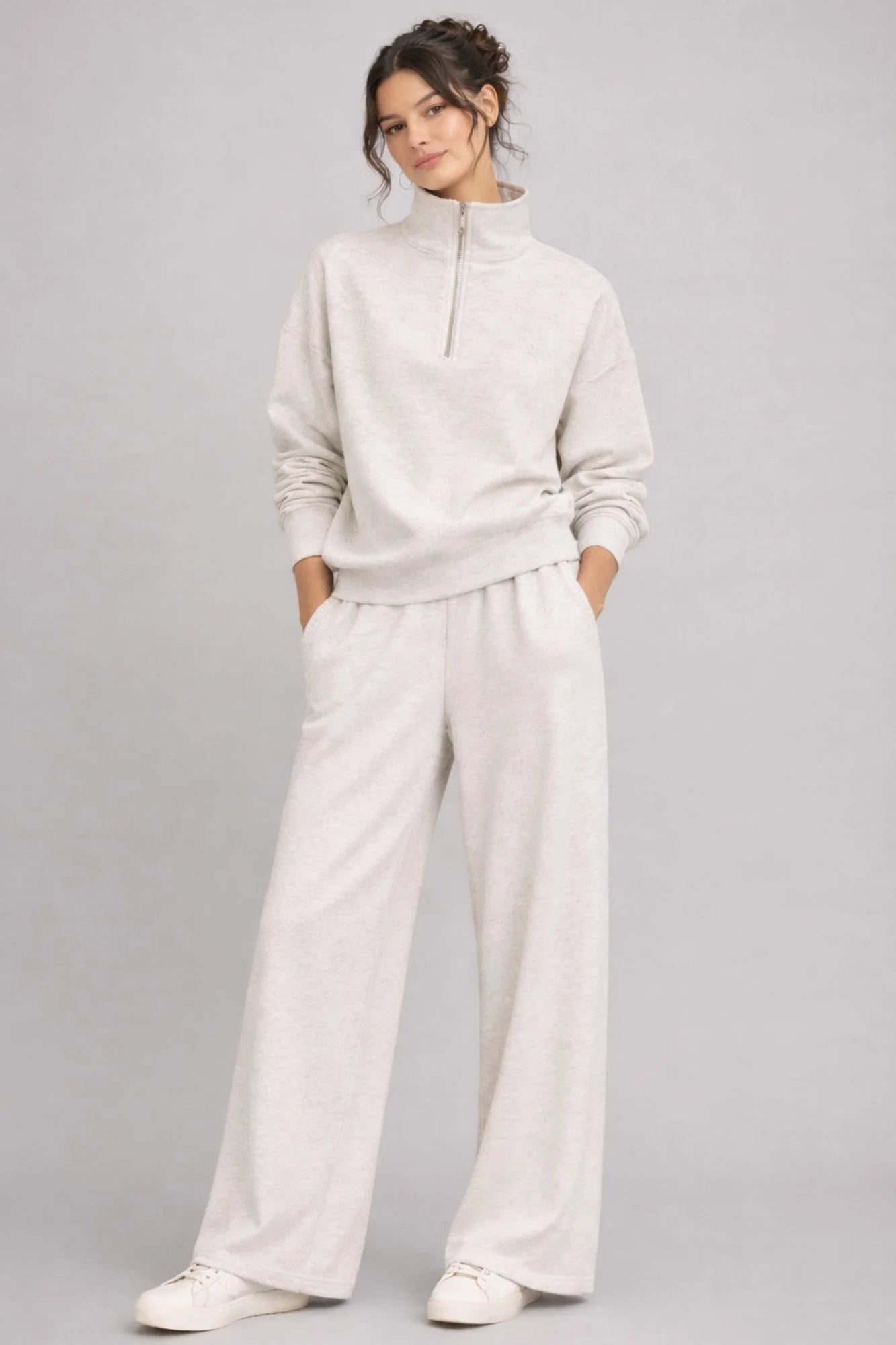 Supersoft Wide Leg Sweatpant - Oat Marl - by Born Nouli
