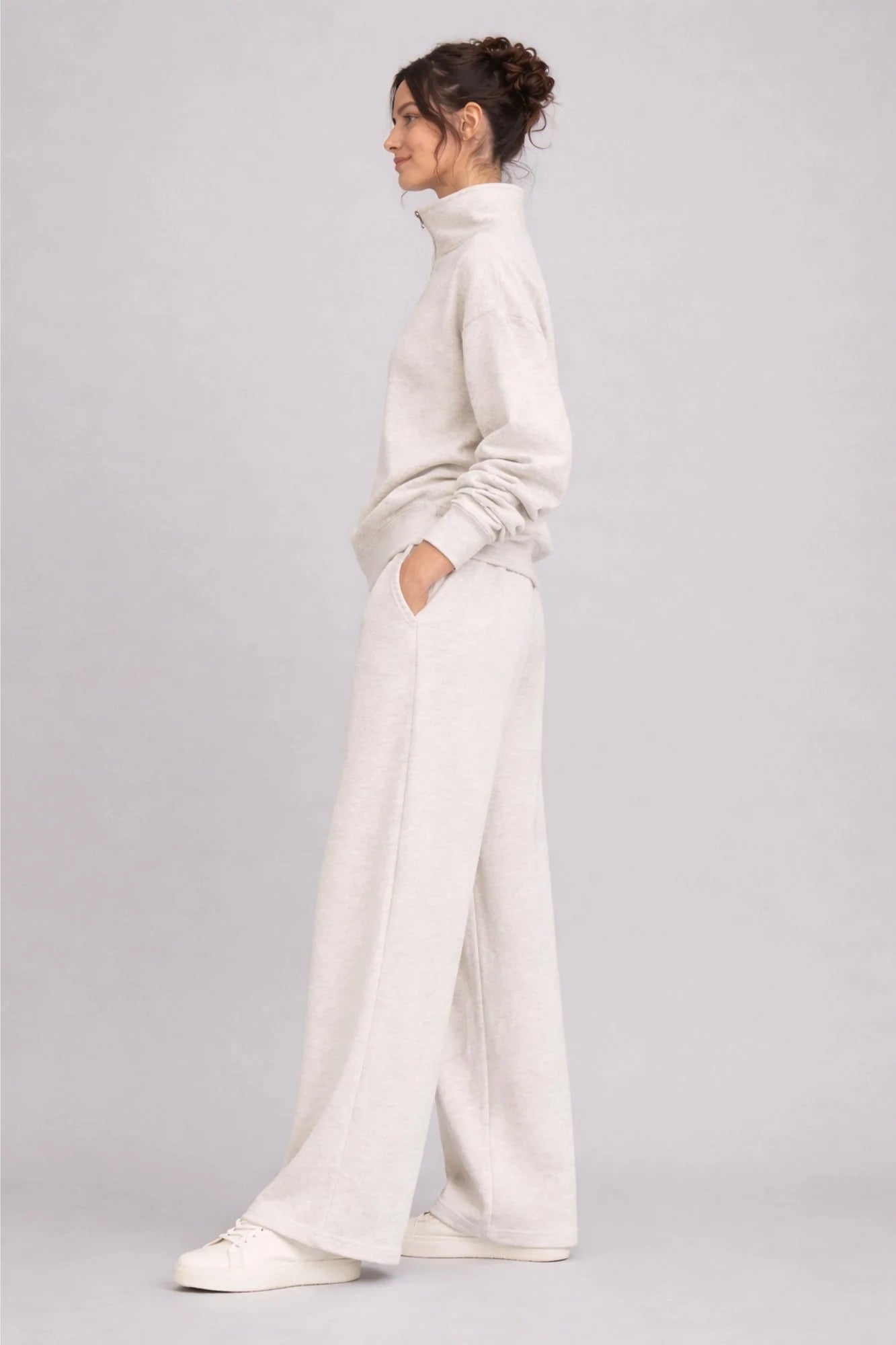 Supersoft Wide Leg Sweatpant - Oat Marl - by Born Nouli