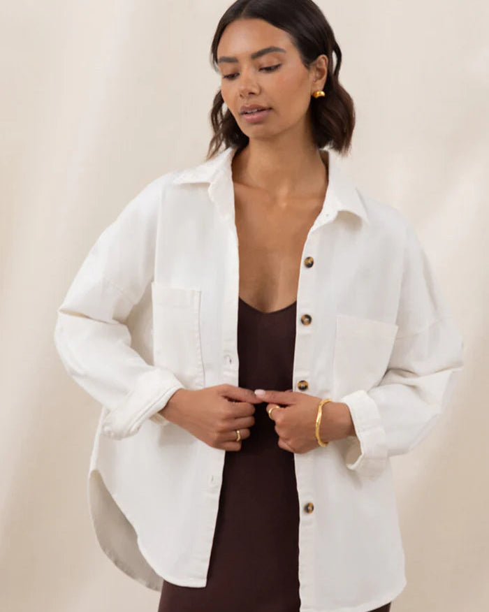 Wyatt Cotton Twill Overshirt - Ecru - by Charli